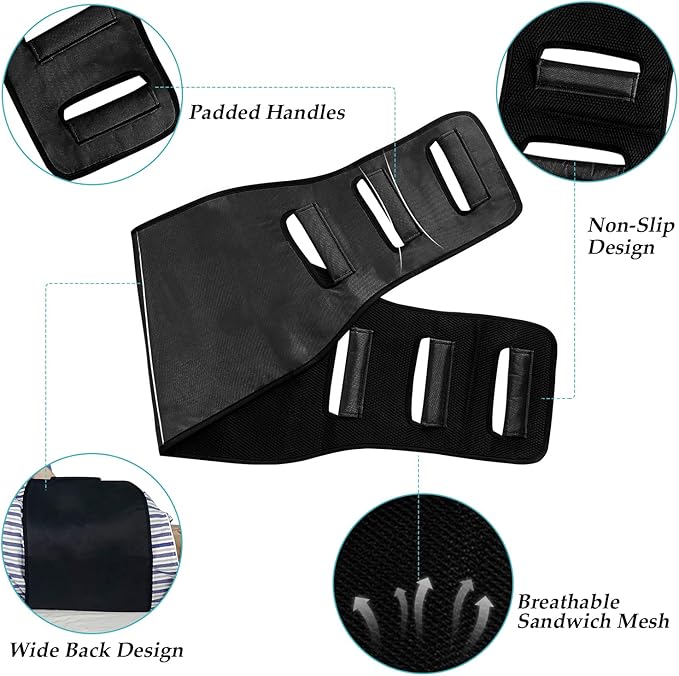 Transfer Belt Transfer Sling - Padded Gait Belt - Heavy Duty Patient Lift, Mobility Standing and Lifting Aid for Disabled, Elderly, Injured - Safely Move from Bed and Wheelchair(Black)