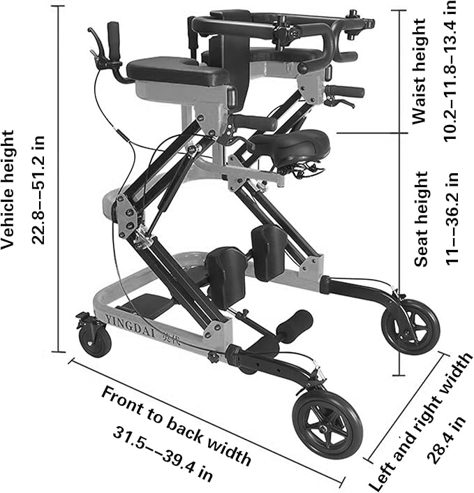 Adjustable Medical Walker with Stand-Up Support, Walking Frame, Adult Walker, Lower Limb Training, Home Rehabilitation Equipment, Multi-Function Mobility Aid with 4 Wheels (Blue)