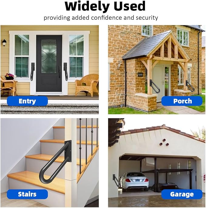 Hand Rails for Outdoor Steps Stair Railing Indoor Rail Metal Heavy Duty Non-Slip 1-3 Step Wall Mount Grab Bars U-Shape Safety Handle Garage Porch Courtyard Doorways 16 INCH Garden