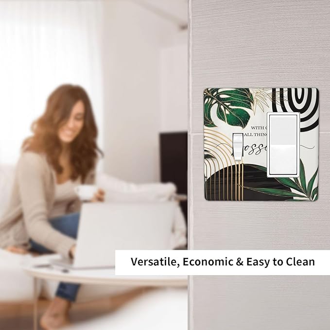 Boho Abstract Tropical Green Palm Leaf Mid Century Outlet Covers 1 Toggle 1 Rocker Combination Decorative Wall Plate Electrical Switch Plates Light Switch Cover Plate for Office Home Decor