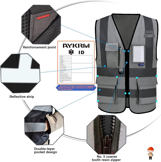 A-SAFETY grey security vest with zipper pockets