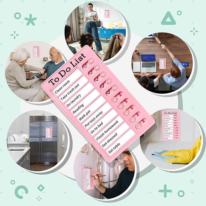 2 Pieces Chores Chart for Kids-Visual Schedule, Plastic Checklist Board, Detachable to Do List Whiteboard, Portable Routine Chart (pinkgreen)