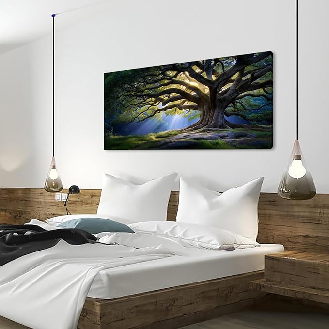 Beautiful Green Tree Scenery Wall Art for Living Room Office Scenic Landscape Nature Art Deco Brown Painting Prints Elegant Canvas Artwork Over The Couch Bedroom Decor