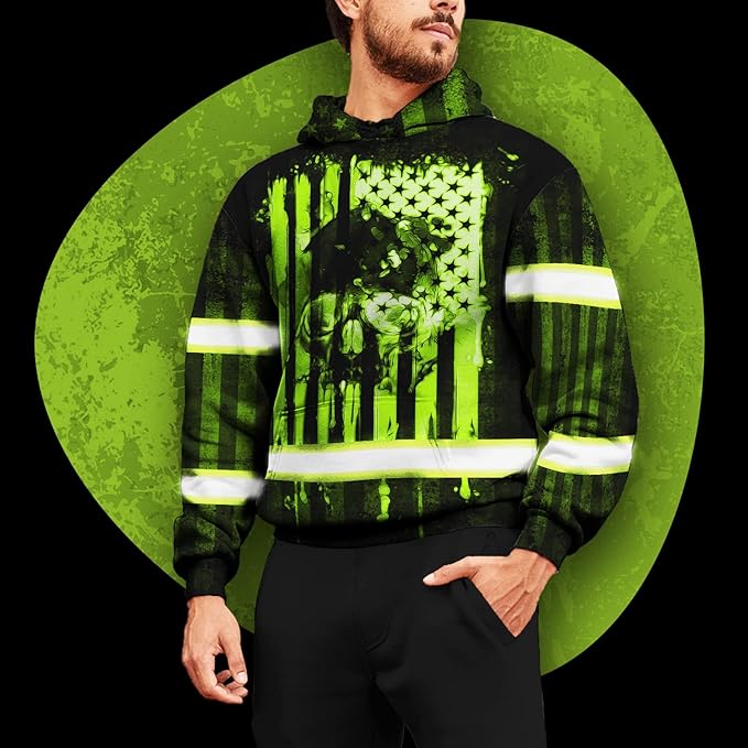 US Flag High Visibility Hoodie for Men Reflective Hoodie Safety Workwear for Worker Runner Patriotic ACC02