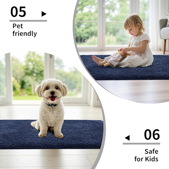 Small Bathroom Rugs 17x24 Non Slip Navy Fluffy Bath Mat for Bathroom Floor Machine Washable Plush Luxury Bath Rug for Tub Soft Shaggy Absorbent Shower Mat