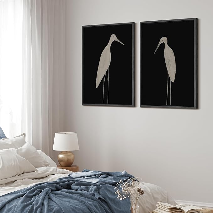 MUDECOR Framed Canvas Print Wall Art Minimalist Crane Silhouettes Illustrations Modern Art Decorative Bohemian Colorful for Living Room, Bedroom, Office - 24"x36"x2 Black