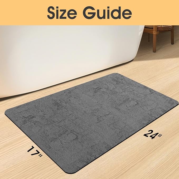 ACCUMTEK Ultra Thin Bath Mat, Upgrade Backing Non Slip Thin Bath Mats Fit Under Door, Quick Dry Ultra Absorbent Bathroom Rugs, Machine Washable Bath Rugs for Bathroom, Charcoal Gray/Checkered/24 x17