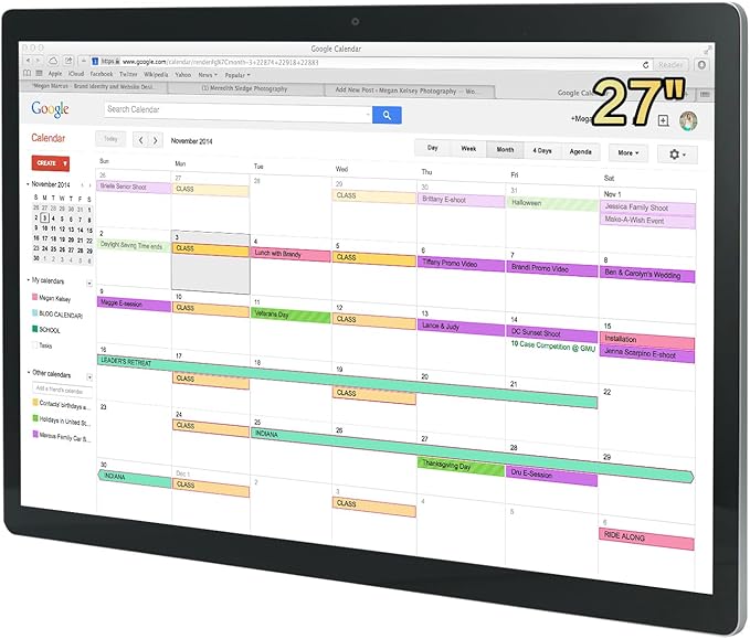 27 inches Touchscreen Digital Calendar & Wall Planners, Smart Whiteboard Calendar for Chore Chart & Work Schedule, Built in Speakers and Camera, Include Wall Mount & Desk Stand