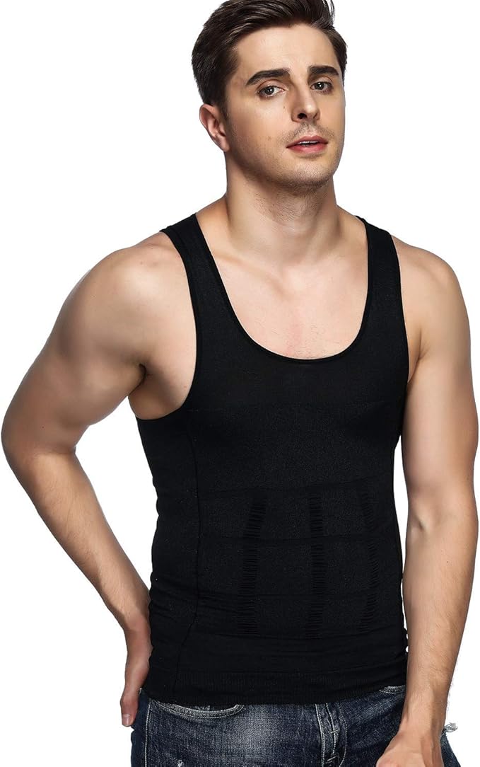 Odoland Mens 3 Pack Body Shaper Slimming Tummy Vest Thermal Compression Shirt Tank Top Shapewear