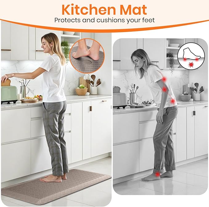 4/5 Inch Extra Thick Kitchen Mats for Floor,Non Slip Anti Fatigue Kitchen Rugs,Waterproof Stain Resistant Sink Mat,Cushioned Standing and Comfort Mats for Office (17"x39" Khaki)