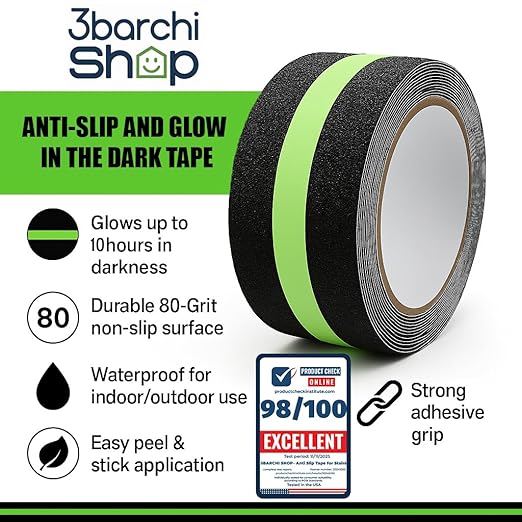 Glow in The Dark Anti Slip Tape for Stairs 2 Pack Safety Grip Strips 2in x 16.4ft Waterproof Non Skid Traction Tape for Indoor & Outdoor Steps Black with Bright Green Walk Caution Tape