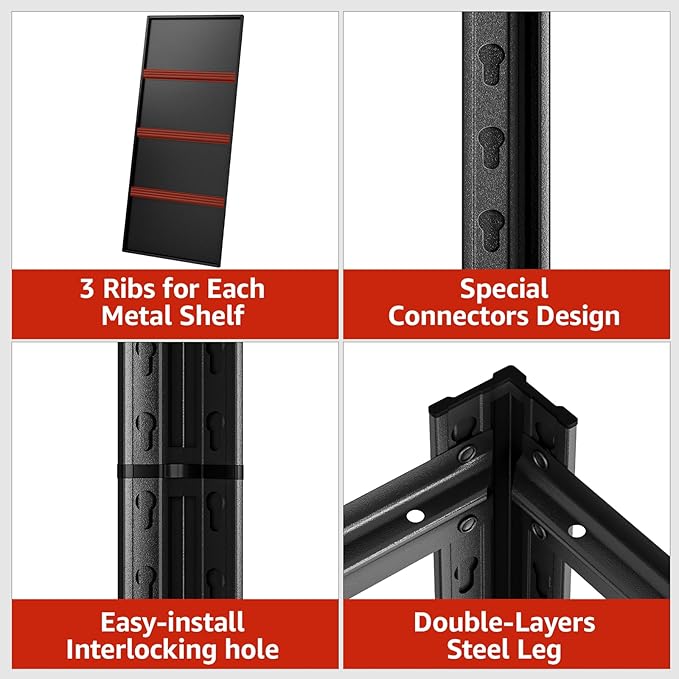 36" W Father&I 5-Shelf-Rack Industrial Heavy-Dudy Adjustable Metal Garage Bin Storage Shelving Stant Shelves Units/Systems Organizer for Basement/Closet/Tote/Pantry, 72" H*36W *16" D, Black