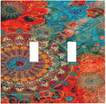 Abstract Ombre Colorful Indian Mandala 2 Gang Light Switch Plate Cover Double Toggle Wall Plate Decorative Switchplate Electrical Faceplate for Livingroom Bedroom Bathroom Decor