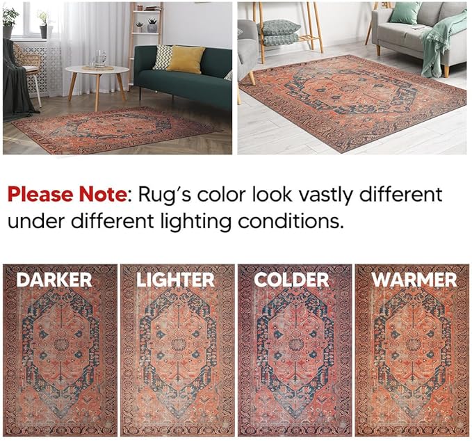 Keen Home Design 5x7 Rug - Machine Washable Area Rug with Non-Slip Backing, Ideal for Living Room, Dining Room, Bedroom - Vintage, Easy Clean, Durable, Low Pile Rug - (5' x 7')