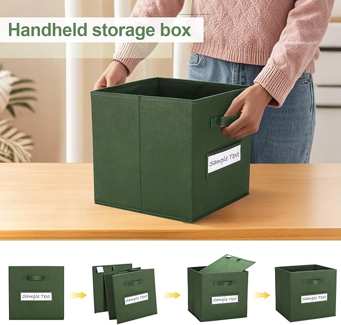 artsdi Fabric storage cubes (8 Pack) 11 Inch Cube Storage Bin, cube organizer bins with 8 Labels Window Cards & a Pen, Foldable cube organizer bins and Storage Box, Dark Green
