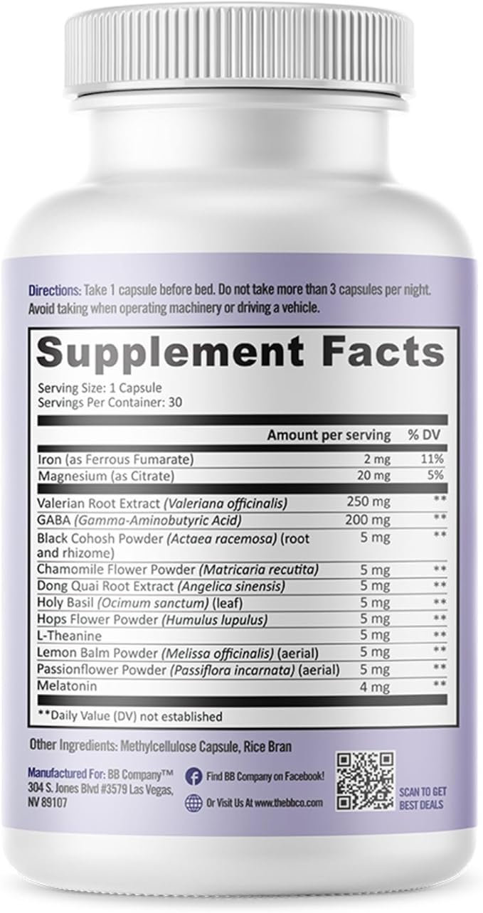 BB Company inergySLEEP | Natural Sleep Supplement & Sleep Aid for Deep Sleep, Helps to Calm & Relax | Magnesium, Lemon Balm, Black Cohosh, GABA, Holy Basil | Packaging Vary | 30 Ct