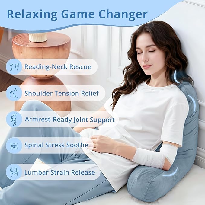 Sasttie Reading Pillow for Sitting in Bed Adult, Back Pillow for Bed Sitting Up, Backrest Back Support Chair Pillow, College Dorm Essentials for Girls and Boys, Greyish Blue Standard