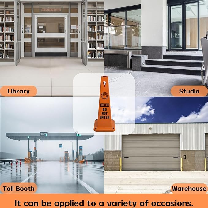 26.5" Caution Cones, 4-Sided Visible Safety Signs with Heavy Rubber Base, Warning for Slip & Fall Prevention, Indoor/Outdoor Use (8, Do Not Enter-Orange, 26.5 inch)
