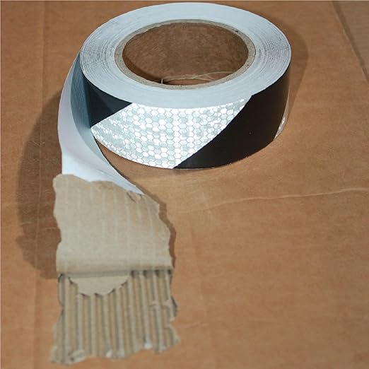 Black White Reflective Tape Outdoor Waterproof 1 inch X 66 feet, High Visibility Hazard Conspicuity Safety Industrial Marking Tape