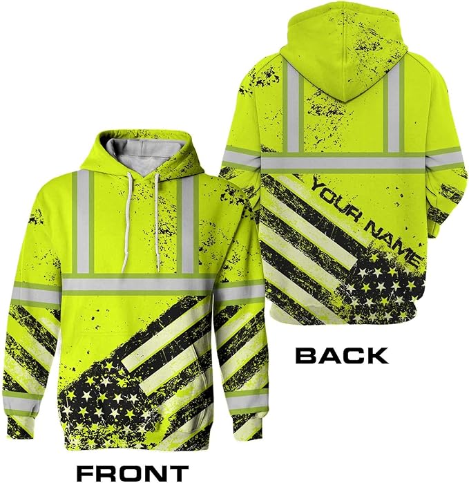 US Flag High Visibility Hoodie for Men Reflective Hoodie Safety Workwear for Worker Runner Patriotic ACC02