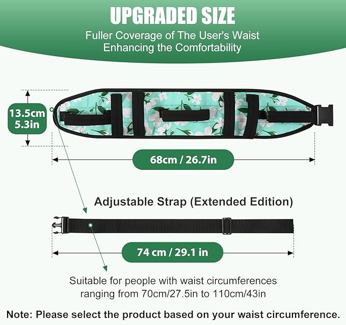 Rhino Valley Gait Belt Transfer Belt for Senior with 7 Handles, 59" Anti-Slip Transfer Belt for Elderly, Lift Belt with Quick Release Buckle, Medical Nursing Safety Patient Assist, Green Lily