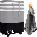 Wakefit 80L Large Laundry Basket, Laundry Hamper with 4 Wheels, Collapsible Waterproof Clothes Basket, Freestanding Hamper with Handles for Bedroom, Bathroom, Laundry Room (Gray - S)