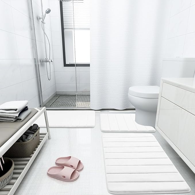 Buganda Memory Foam Bath Mat, 34" x 20", Ultra Soft and Non-Slip Bathroom Rugs, Water Absorbent and Machine Washable Bath Rug for Bathroom, Shower, and Tub, White