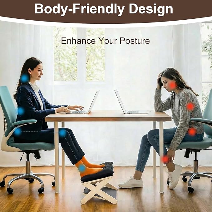 Novabright Double Step Footrest, Wooden Foot Rest for Under Desk at Work with Non-Slip Surface, Ergonomic Foot Stools for Improved Posture, Leg Rest for Chair, Computer Gaming, Home and Office