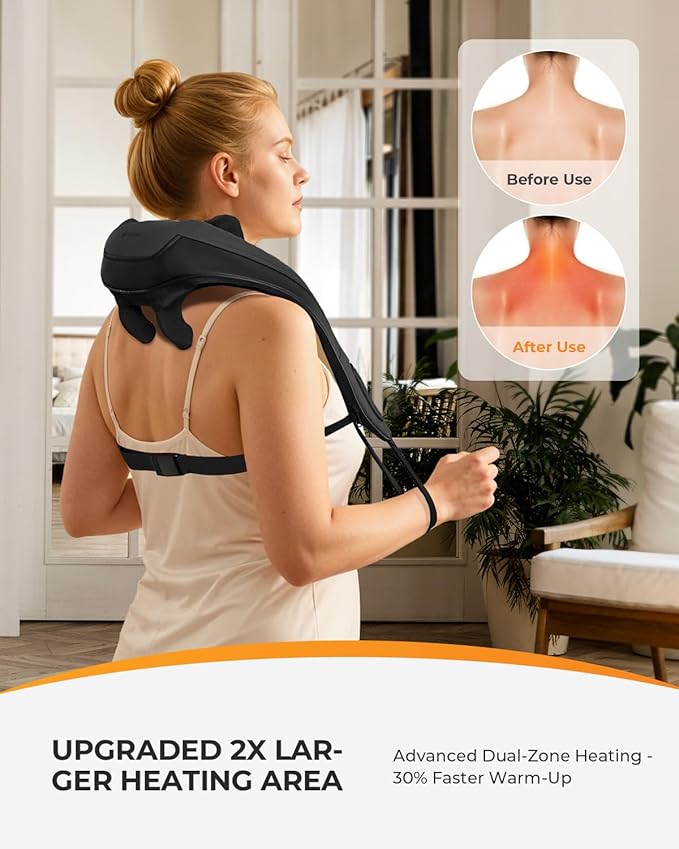 CooCoCo Cordless Neck Massager, for Christmas, Birthday Ideas for Dad Mom, Neck and Back Massager for Pain Relief Deep Tissue, Shiatsu Shoulder Massager for Pain Relief, Back Massager with Heat