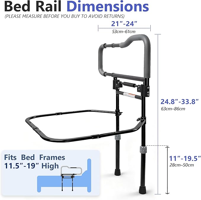 Bed Rails for Elderly Adults Safety, Foldable Adjustable Bed Rail & Assist Handle, Heavy-Duty Grab Bar for Seniors, Pregnant Women, Injury Recovery – Fits Twin, Full, Queen & King Beds