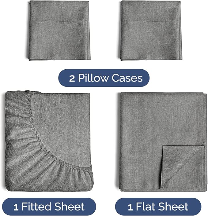 Twin 4 Piece Sheet Set - Cooling & Breathable Bed Sheets - Hotel Luxury Bed Sheets for Women, Men, Kids & Teens - Bedding w/Deep Pockets & Easy Fit - Soft & Wrinkle Free - Twin Heathered Grey Sheets