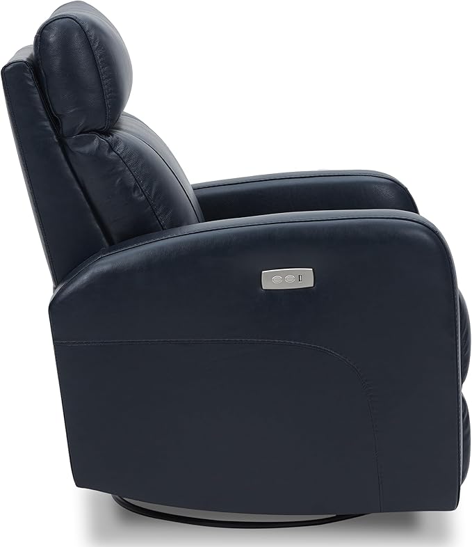 CHITA Genuine Leather Power Swivel Glider Recliner Chair for Adults, FSC Certified Electric Nursery Rocker Recliner Chair for Living Room, Navy Blue