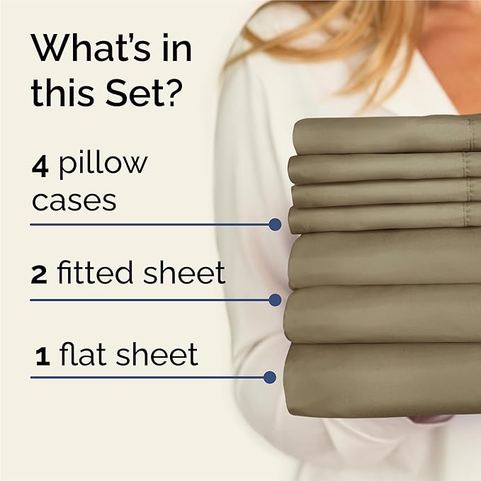 Split King 7 Piece Sheet Set - Cooling & Breathable Bed Sheets - Hotel Luxury Bed Sheets for Women, Men, Kids & Teens - Deep Pocket Bedding w/Easy Fit - Soft & Wrinkle Free - Split King Khaki Sheets