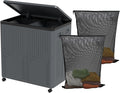 130 L Large 2 Section Laundry Hamper, Plastic Rolling Laundry Basket with Wheels, Grey