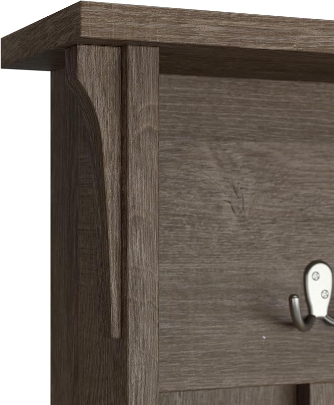 Bush Home Salinas Hall Tree with Shoe Storage Bench in Ash Brown, Multi-Purpose Home Organizer, Entryway Solution with Seating and Hooks