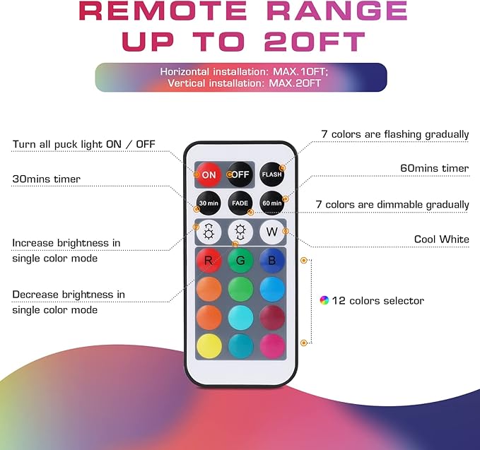 EverBrite Tap Light, LED Puck Lights, Wireless Push Lights, Remote Controlled Closet Lights with 12 RGB Colors, Perfect for Under Cabinet, Closets, Pantry, with 9 AAA Batteries, 3-Pack