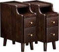 Narrow Nightstand with Drawers, Pre-Assembled Solid Wood Small Skinny Night Stand with Open Sliding Shelf Slim Bedside Table for Bedroom, Slim Side Table (2, Black Walnut, 8")