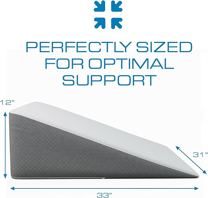 Kolbs Extra Wide Bed Wedge Pillow | Super Large | Memory Foam Top and Jacquard Cover | for Sleeping Acid Reflux GERD (12 Inch Height (31 x 33 x 12))