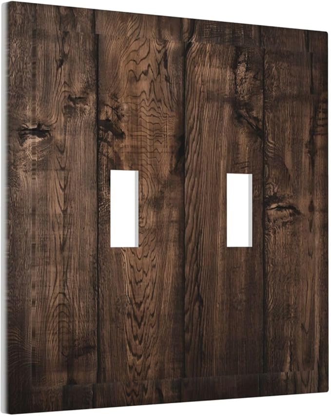 Rustic Brown Wood Plank Vintage Wooden Texture Print Decorative Switch Plates 2 Gang Double Toggle Outlet Light Switch Cover Wall Plate Electrical Faceplate for Farmhouse Home Decor