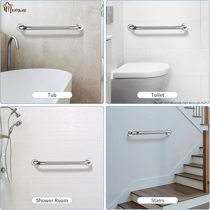 2 Pack 32 Inch Shower Grab Bar with Anti-Slip Grip, iMomwee Chrome Stainless Steel Bathroom Grab Bar Handle, Shower Balance Bar, Safety Hand Rail Support, Handicap Elderly Senior Assist Bath Handle