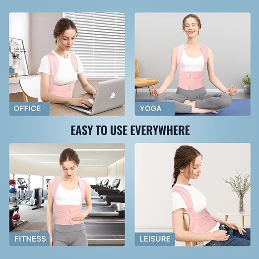 Posture Corrector for Women and Men, Adjustable Back Brace with Full Back Support, Shoulder Straightener for Spine Alignment, Kyphosis, Hunchback, Scoliosis, Lumbar, Spine, Pink (Small)