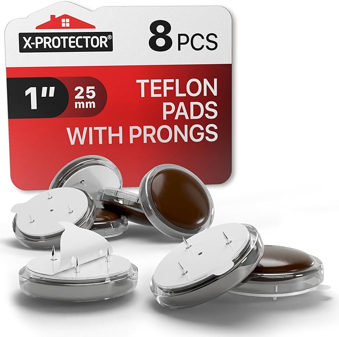 X-Protector Chair Glides - 8 PCS 1" - Premium Furniture Glides with Prongs - Brown Chair Leg Floor Protectors - Slide Objects Effortlessly with Furniture Sliders for Hardwood Floors!