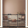 53-57.5 Inch Extra Wide Baby Gate, Auto Close Pet Gate, Pressure Mounted No Drill for Wide Stairs & Doorways, Black Metal with Extension Kit