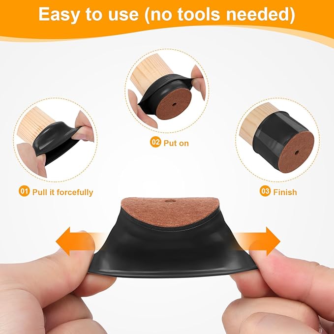 CHUNZEXI 24 Pack Chair Leg Floor Protectors for Hardwood Floors, Silicone Felt Covers Pads Caps, Protect Wood Furniture Feet Floors Noise Reduce and Scratch (Universal Large & Black)