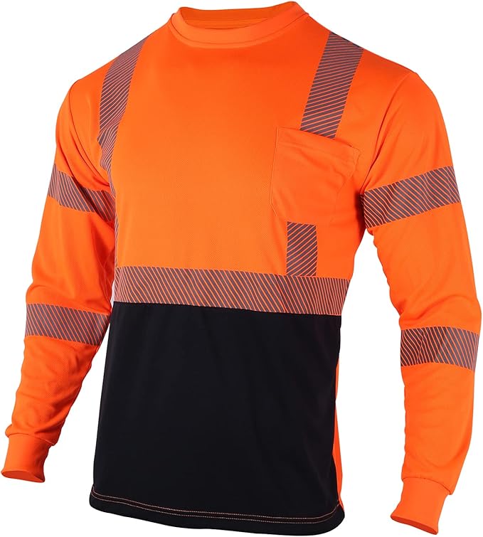 VENDACE Safety Reflective High Visibility Long Sleeve Shirts ANSI Class 3 Hi Vis Construction Work T Shirts for Men