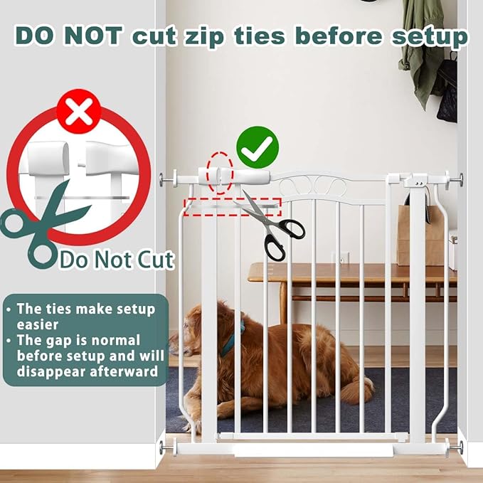 Fairy Baby 29.5"-43.7" Extra Wide Baby Gate No Drilling, 30" Tall Auto Close Press Mounted Baby Gate for Doorways, Adjustable Width Walk Through Dog Pet Gates, White