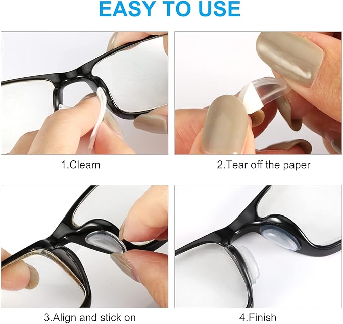 Eyeglass Nose Pads, Comfort Soft Silicone Glasses Nose Pad, Anti-Slip Heighten Air Chamber Glasses Grips for Eyeglasses and Sunglasses, with Sticky Backing (10 Pairs, Clear)
