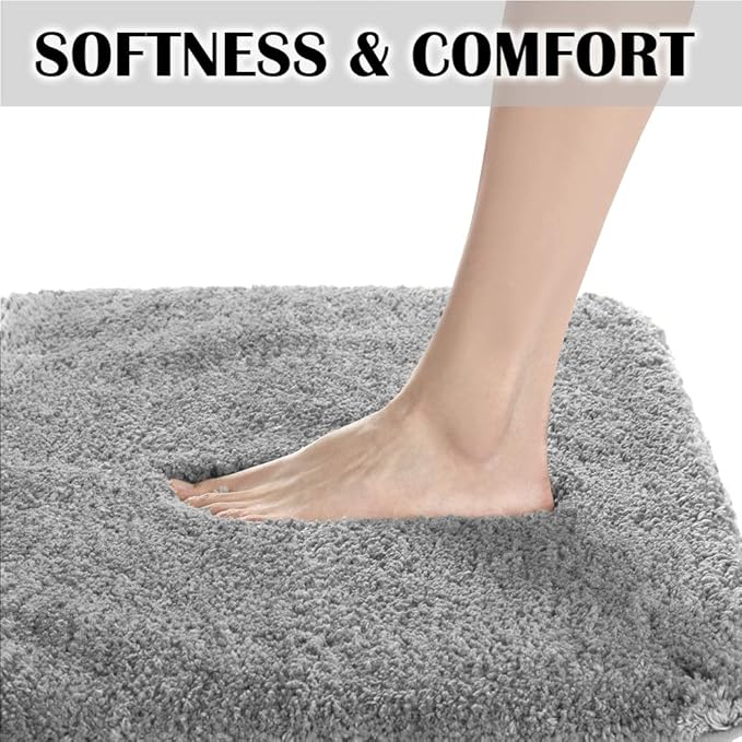 Suchtale Bathroom Contour Rug Non Slip Bath Mat Water Absorbent Soft Microfiber Shaggy Bathroom Mat Machine Washable Bath Rug for Bathroom Thick Plush U Shape Toilet Rug (20 x 24, Grey)