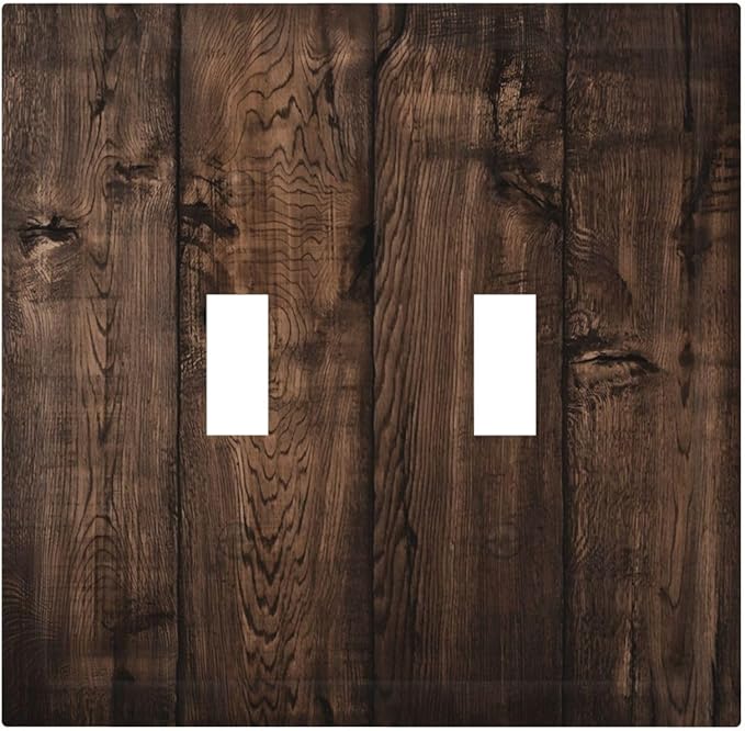 Rustic Brown Wood Plank Vintage Wooden Texture Print Decorative Switch Plates 2 Gang Double Toggle Outlet Light Switch Cover Wall Plate Electrical Faceplate for Farmhouse Home Decor