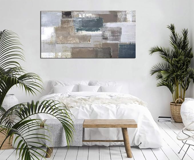 arteWOODS Large Abstract Wall Art for Living Room Decoration Modern Abstract Brown Gray Blocks Painting Picture Prints for Office Wall Decor Home Decorations Framed Ready to Hang 24" x 48"